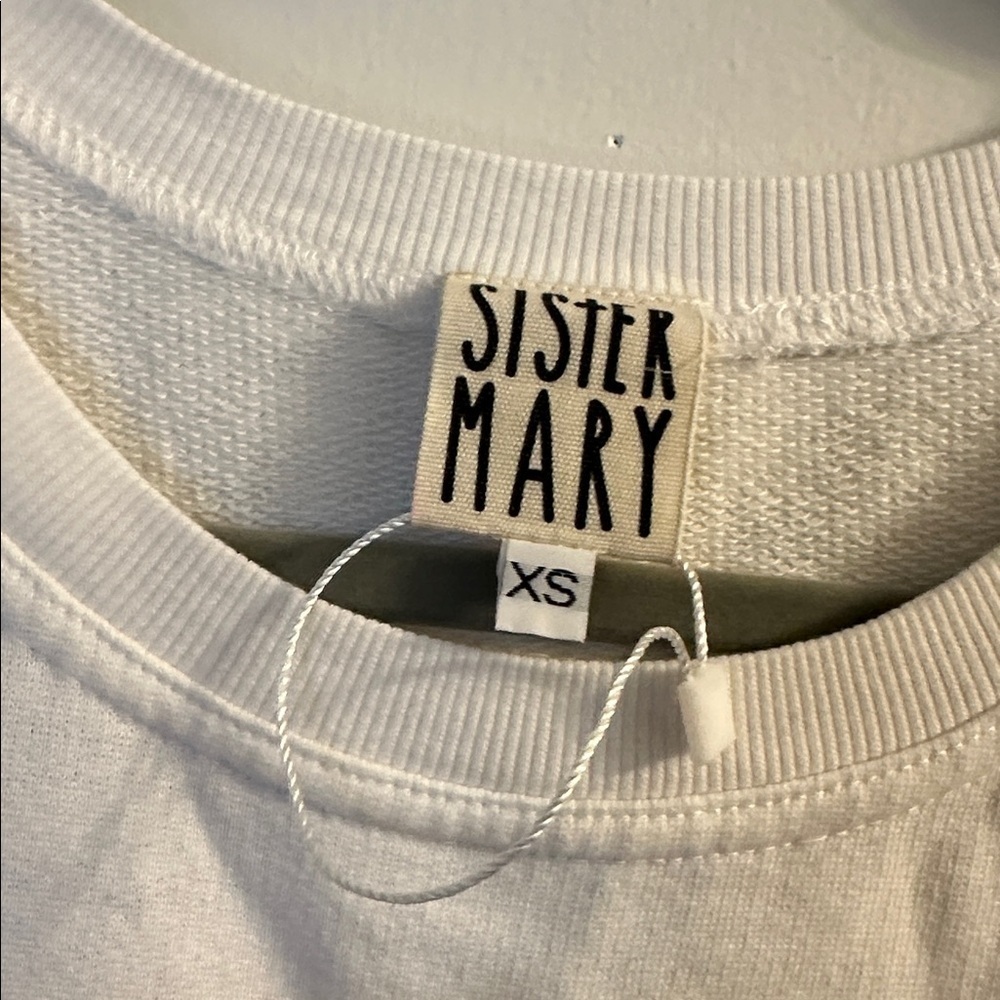 Sister Mary white tunic sweater dress sleeveless Embroidered pockets beach XS - Picture 3 of 6